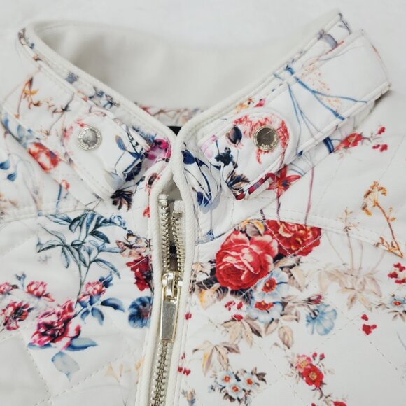 Zara Women's White Red Wild Floral Print Stretch Full-Zip Quilted Jacket Size M - Picture 7 of 14
